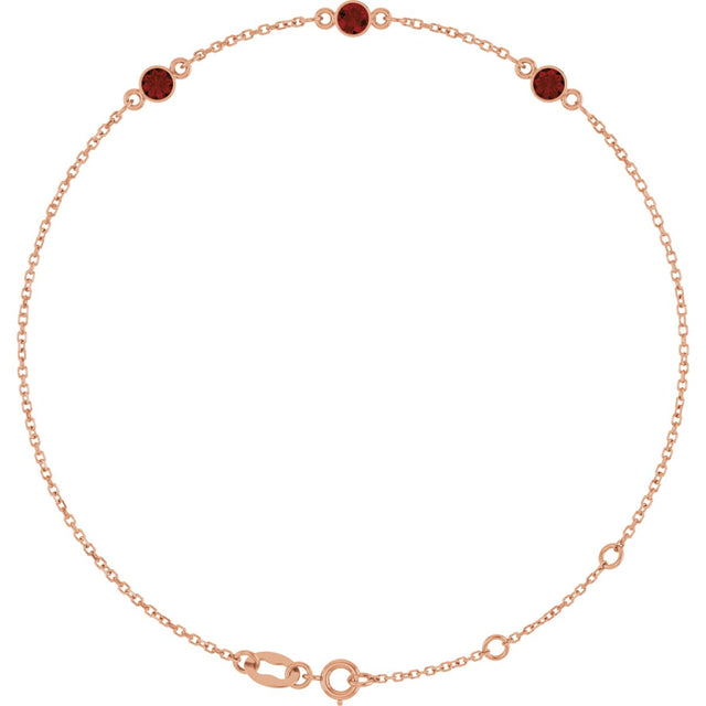 14K Gold Round Natural Mozambique Garnet Bezel-Set Link Bracelet – 25.9x1.7mm - Rose Gold