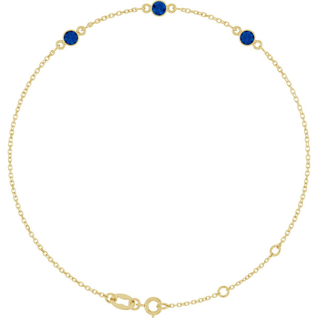 14K Gold Round Natural Blue Sapphire Bezel-Set Link Bracelet – 25.9x1.7mm - Yellow Gold