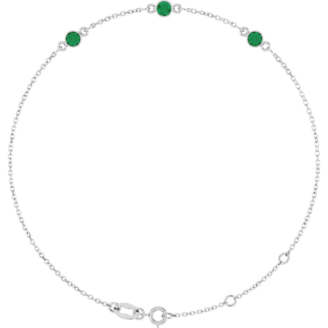 14K Gold Round Lab-Grown Emerald Bezel-Set Link Bracelet – 25.9x1.7mm - White Gold
