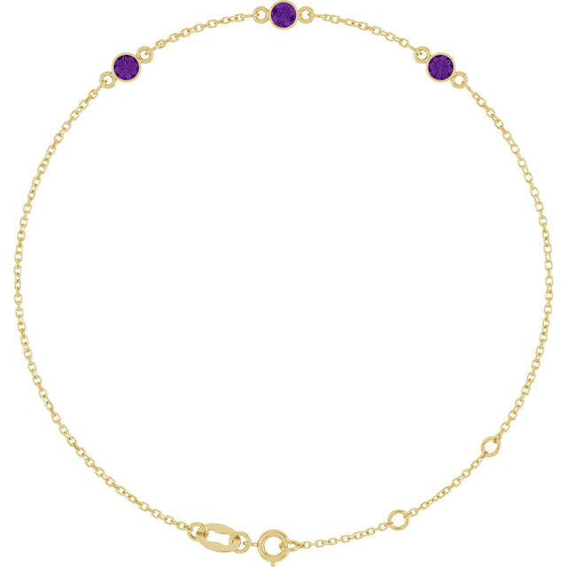 14K Gold Round Natural Amethyst Bezel-Set Link Bracelet – 25.9x1.7mm - Yellow Gold