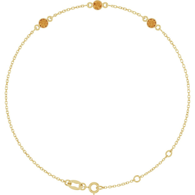 14K Gold Round Natural Citrine Bezel-Set Link Bracelet – 25.9x1.7mm - Yellow Gold