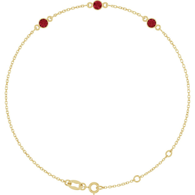 14K Gold Round Lab-Grown Ruby Bezel-Set Link Bracelet – 25.9x1.7mm - Yellow Gold