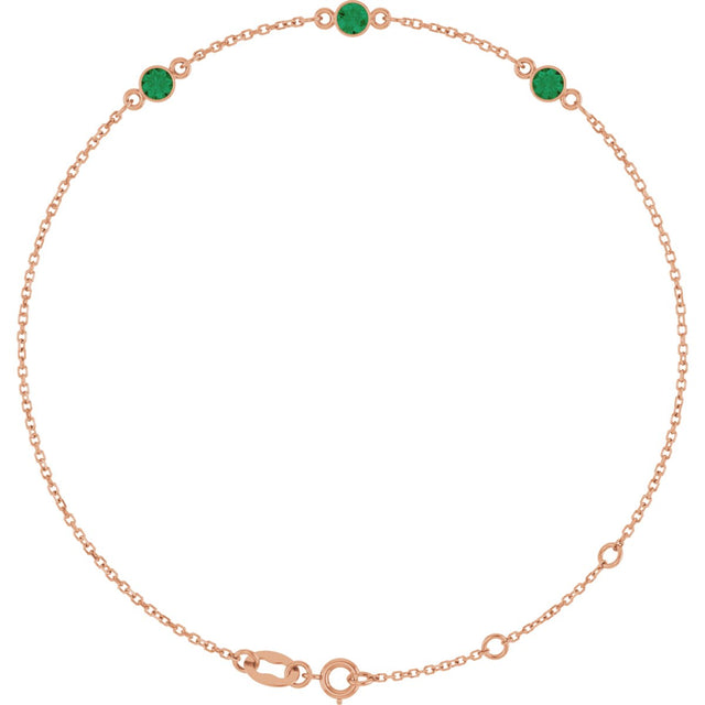 14K Gold Round Natural Emerald Bezel-Set Link Bracelet – 25.9x1.7mm - Rose Gold