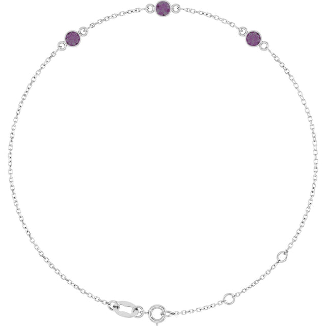14K Gold Round Lab-Grown Alexandrite Bezel-Set Link Bracelet – 25.9x1.7mm - White Gold