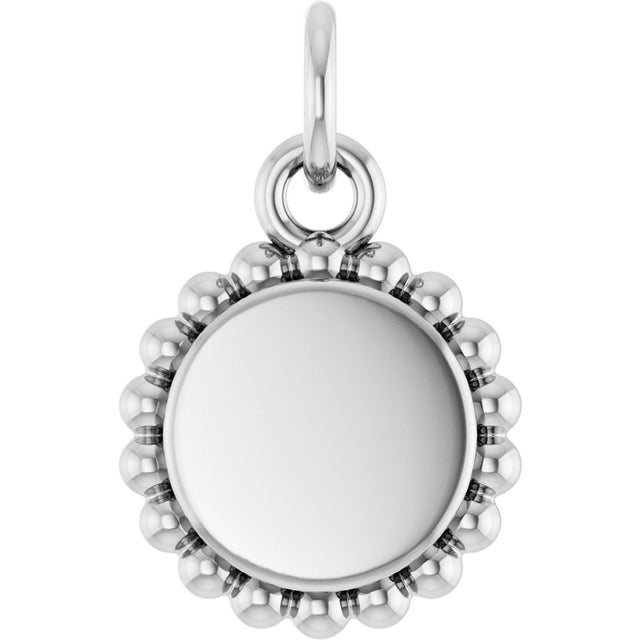 Platinum Engravable Beaded Disc Necklace or Pendant