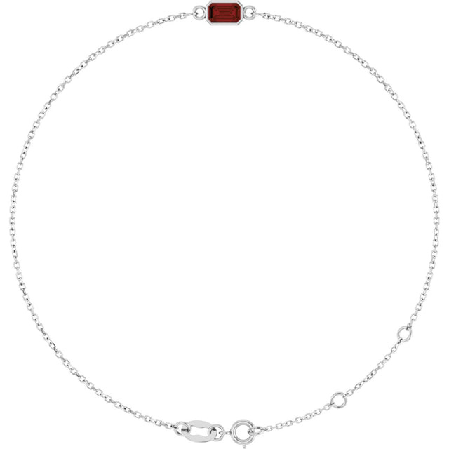 14K Gold Round Natural Mozambique Garnet Bezel-Set Link Bracelet - White Gold