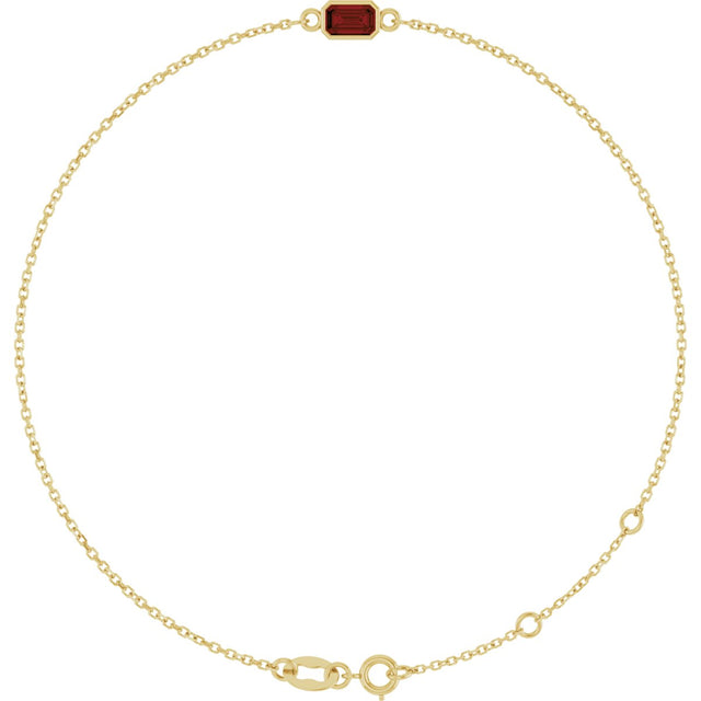 14K Gold Round Natural Mozambique Garnet Bezel-Set Link Bracelet - Yellow Gold