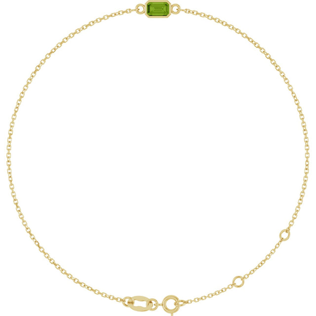 14K Gold Round Natural Peridot Bezel-Set Link Bracelet - Yellow Gold