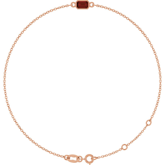 14K Gold Round Natural Mozambique Garnet Bezel-Set Link Bracelet - Rose Gold