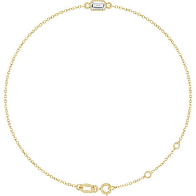 14K Gold Round Natural White Sapphire Bezel-Set Link Bracelet - Yellow Gold