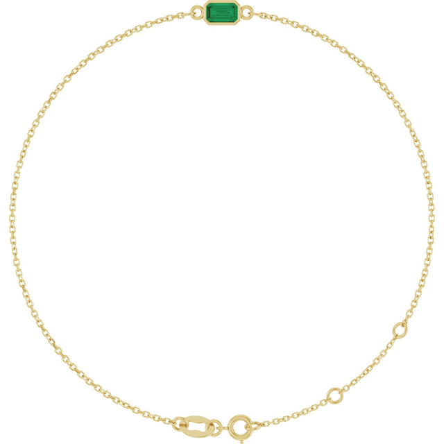 14K Gold Round Natural Emerald Bezel-Set Link Bracelet - Yellow Gold