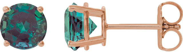 14K Gold Lab-Grown Alexandrite Round 4-Prong Lightweight Stud Earrings - Rose Gold