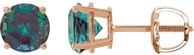 14K Gold Lab-Grown Alexandrite Round 4-Prong Lightweight Stud Earrings – 2.5-8mm Stones - Rose Gold