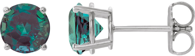 14K Gold Lab-Grown Alexandrite Round 4-Prong Lightweight Stud Earrings - White Gold