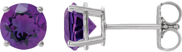 14K Gold Natural Amethyst Round 4-Prong Lightweight Stud Earrings – 2.5-8mm Stones - White Gold