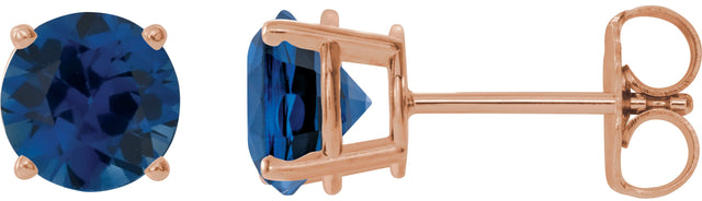 14K Gold Lab-Grown Blue Sapphire Round 4-Prong Lightweight Stud Earrings - Rose Gold