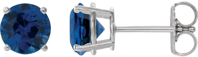 14K Gold Lab-Grown Blue Sapphire Round 4-Prong Lightweight Stud Earrings - White Gold