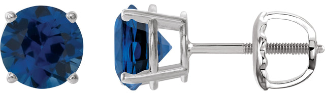 Platinum Lab-Grown Blue Sapphire Round 4-Prong Lightweight Stud Earrings