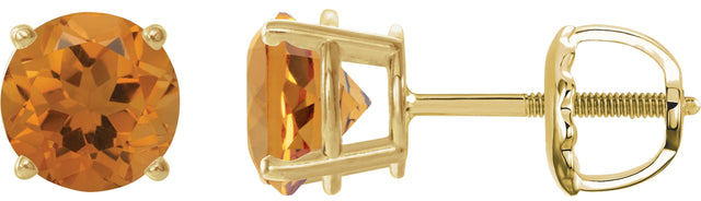14K Gold Natural Citrine Round 4-Prong Lightweight Stud Earrings - Yellow Gold