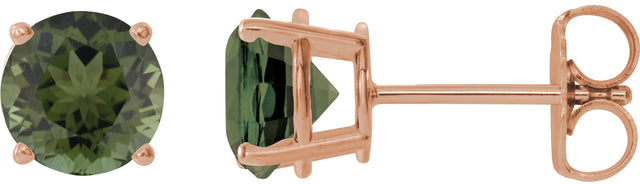 14K Gold Natural Green Tourmaline Round 4-Prong Lightweight Stud Earrings - Rose Gold