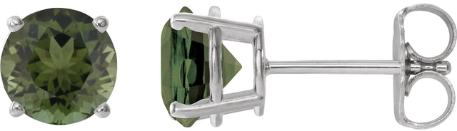 14K Gold Natural Green Tourmaline Round 4-Prong Lightweight Stud Earrings - White Gold