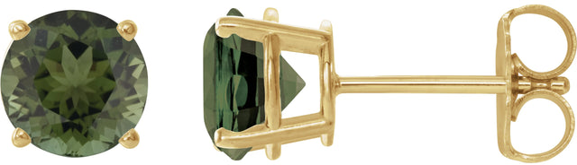 14K Gold Natural Green Tourmaline Round 4-Prong Lightweight Stud Earrings - Yellow Gold