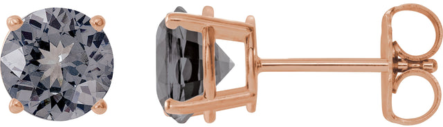 14K Gold Natural Gray Spinel Round 4-Prong Lightweight Stud Earrings - Rose Gold