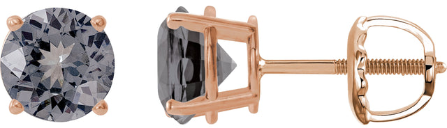 14K Gold Natural Gray Spinel Round 4-Prong Lightweight Stud Earrings – 6mm Stones - Rose Gold