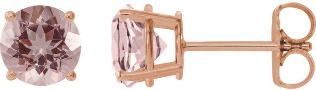 14K Gold Natural Pink Morganite Round 4-Prong Lightweight Stud Earrings - Rose Gold