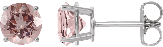 14K Gold Natural Pink Morganite Round 4-Prong Lightweight Stud Earrings - White Gold