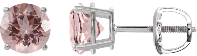 Platinum Natural Pink Morganite Round 4-Prong Lightweight Stud Earrings