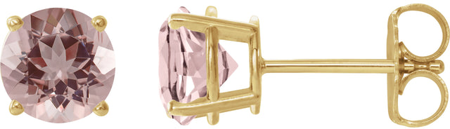 14K Gold Natural Pink Morganite Round 4-Prong Lightweight Stud Earrings - Yellow Gold