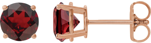 14K Gold Natural Mozambique Garnet Round 4-Prong Lightweight Stud Earrings - Rose Gold