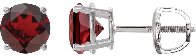 Platinum Natural Mozambique Garnet Round 4-Prong Lightweight Stud Earrings