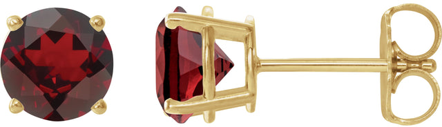 14K Gold Natural Mozambique Garnet Round 4-Prong Lightweight Stud Earrings - Yellow Gold