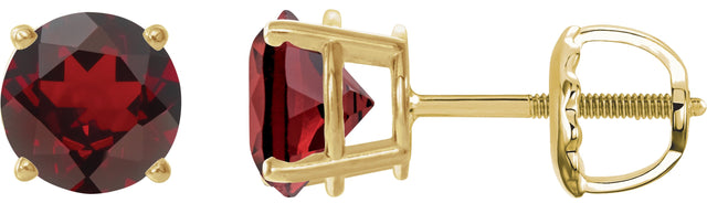 14K Gold Natural Mozambique Garnet Round 4-Prong Lightweight Stud Earrings - Yellow Gold