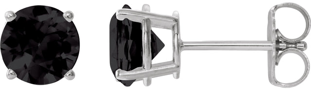 14K Gold Natural Black Onyx Round 4-Prong Lightweight Stud Earrings - White Gold
