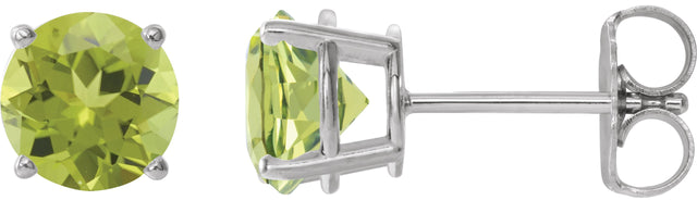 14K Gold Natural Peridot Round 4-Prong Lightweight Stud Earrings - White Gold