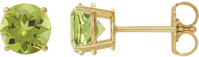 14K Gold Natural Peridot Round 4-Prong Lightweight Stud Earrings - Yellow Gold