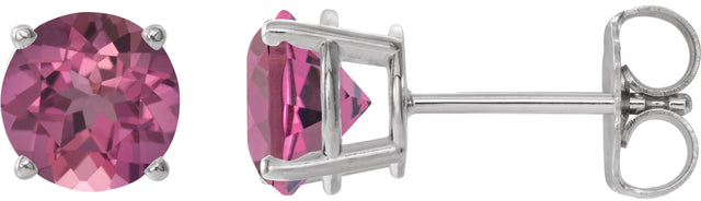 Platinum Natural Pink Tourmaline Round 4-Prong Lightweight Stud Earrings – 6mm Stones