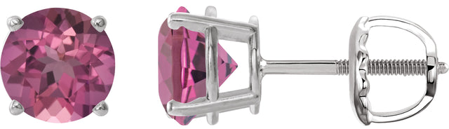 Platinum Natural Pink Tourmaline Round 4-Prong Lightweight Stud Earrings