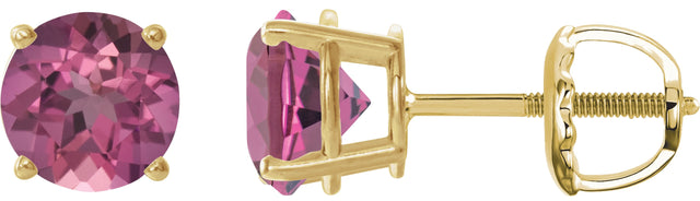 14K Gold Natural Pink Tourmaline Round 4-Prong Lightweight Stud Earrings – 2.5-6mm Stones - Yellow Gold