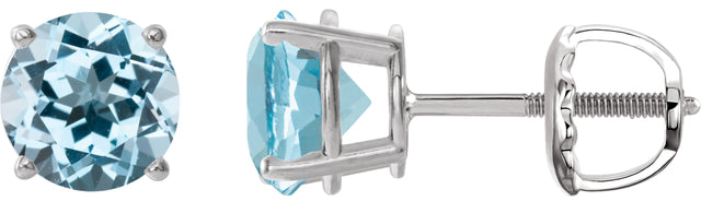 Platinum Natural Sky Blue Topaz Round 4-Prong Lightweight Stud Earrings