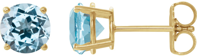 14K Gold Natural Sky Blue Topaz Round 4-Prong Lightweight Stud Earrings - Yellow Gold