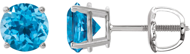 Platinum Natural Swiss Blue Topaz Round 4-Prong Lightweight Stud Earrings