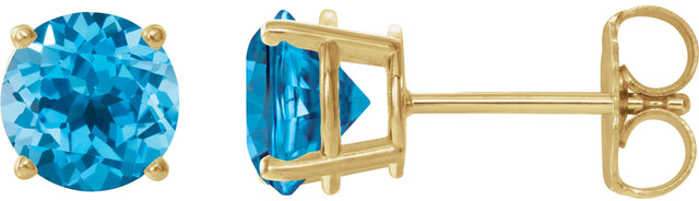 14K Gold Natural Swiss Blue Topaz Round 4-Prong Lightweight Stud Earrings - Yellow Gold