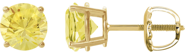 14K Gold Lab-Grown Yellow Sapphire Round 4-Prong Lightweight Stud Earrings – 7-8mm Stones - Yellow Gold