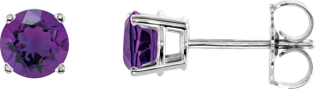 14K Gold Natural Amethyst Round 4-Prong Lightweight Stud Earrings - White Gold