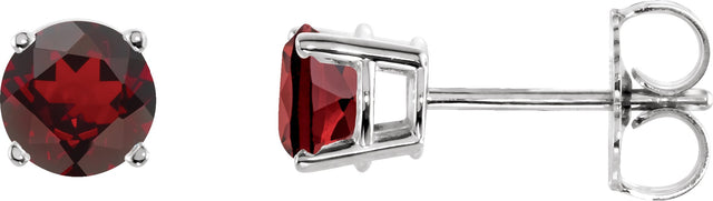 14K Gold Natural Mozambique Garnet Round 4-Prong Lightweight Stud Earrings - White Gold