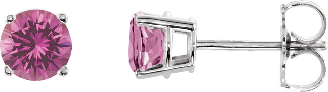14K Gold Natural Pink Tourmaline Round 4-Prong Lightweight Stud Earrings - White Gold